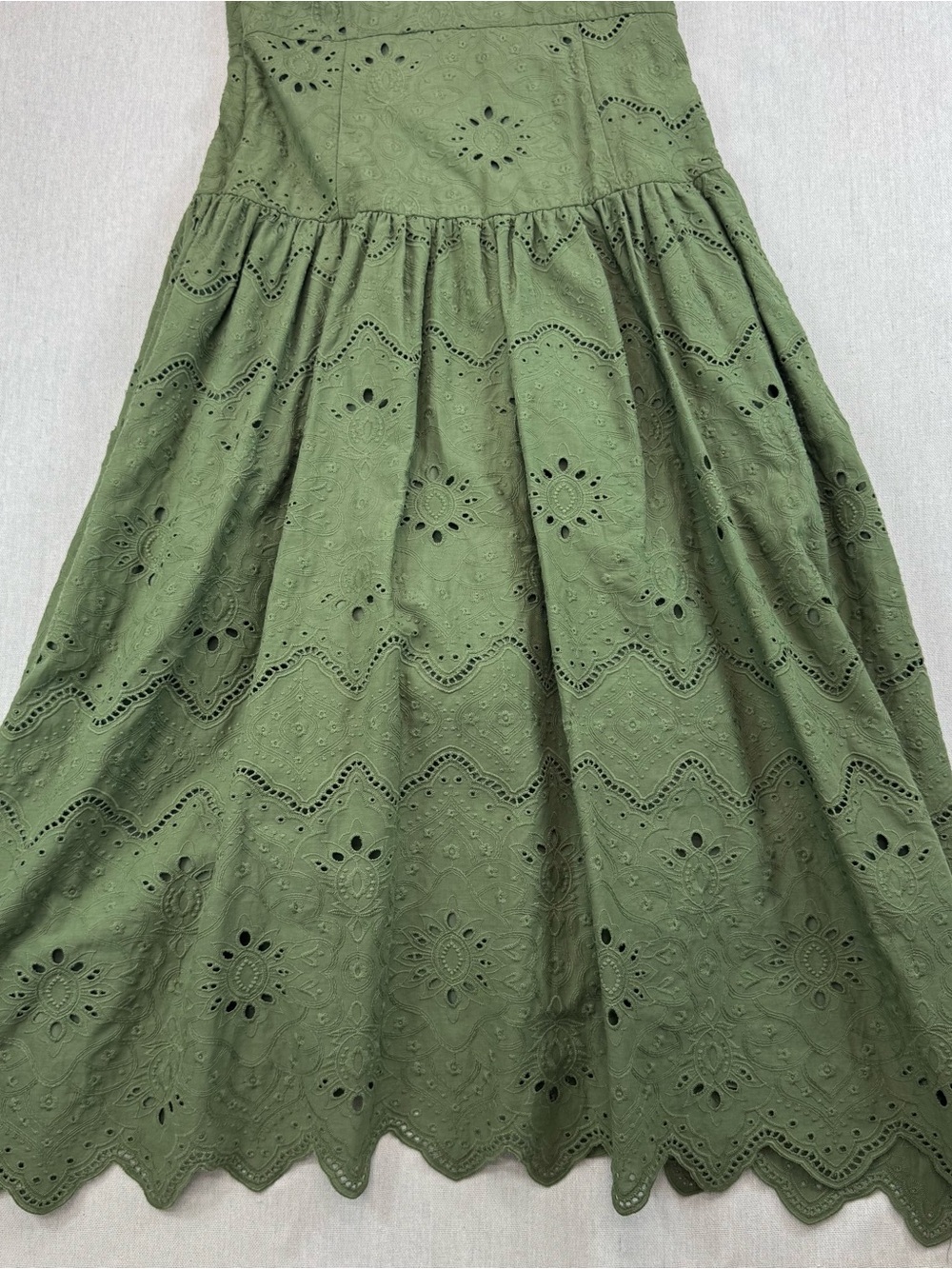 House Of Harlow 1960 Drop Waist Eyelet Faux Button Front Dress Olive Green Sz 6 - Picture 13 of 14